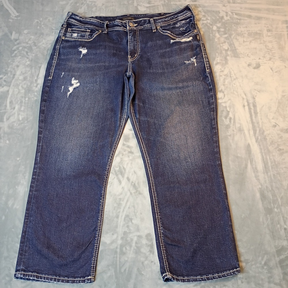 Silver Jeans Co Boyfriend Mid Rise Distressed Dark Wash Denim Jeans Womens 31